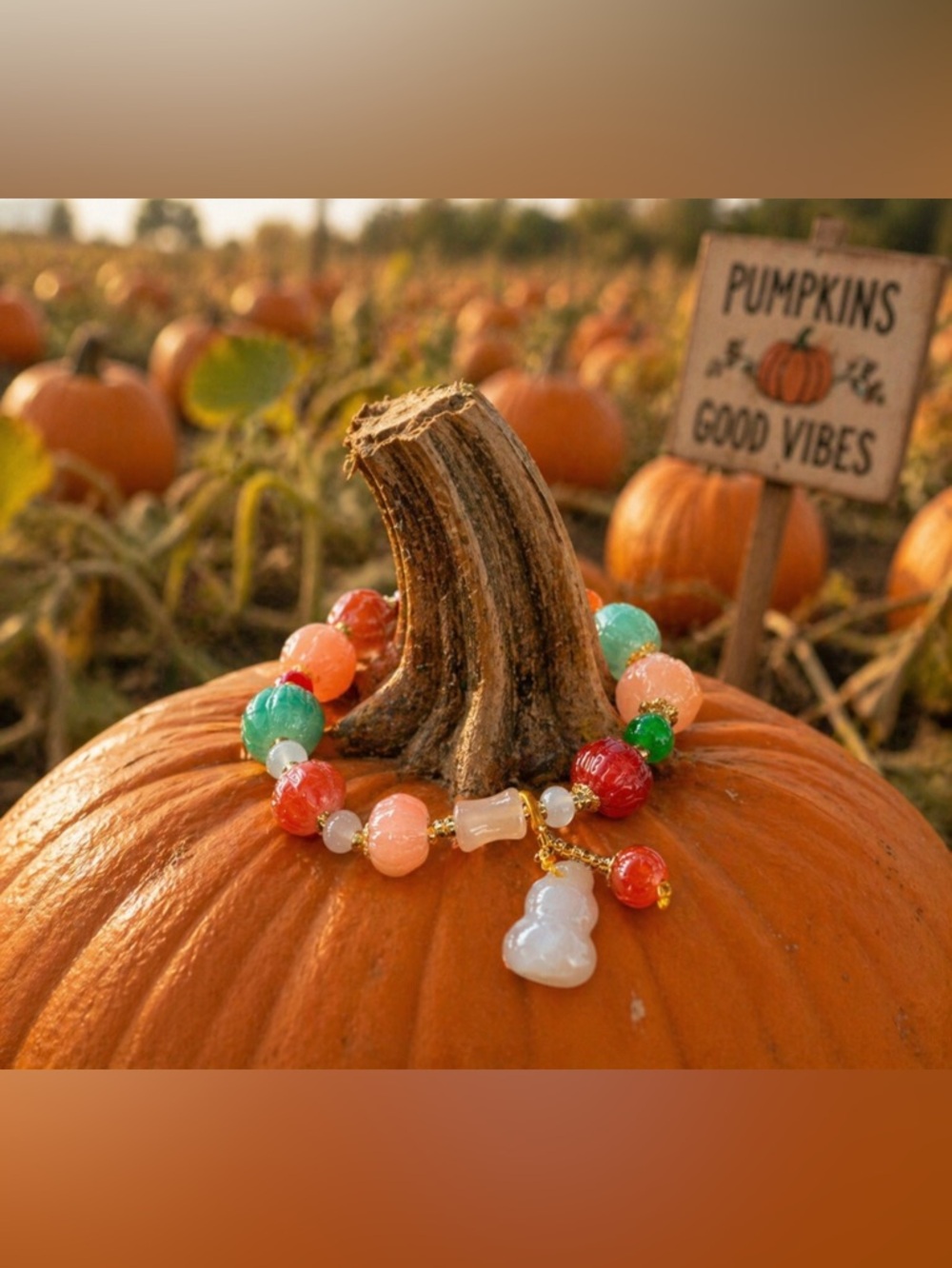 Glass Beaded Stretch Bracelet – Pumpkin & Gourd Inspired Hues